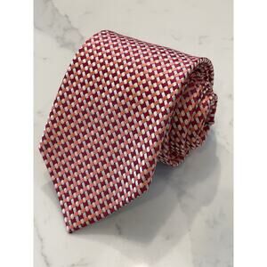 Saxony Collection Hand Made Woven Red Orange 100% Silk Tie 59.5” x 4” EUC!